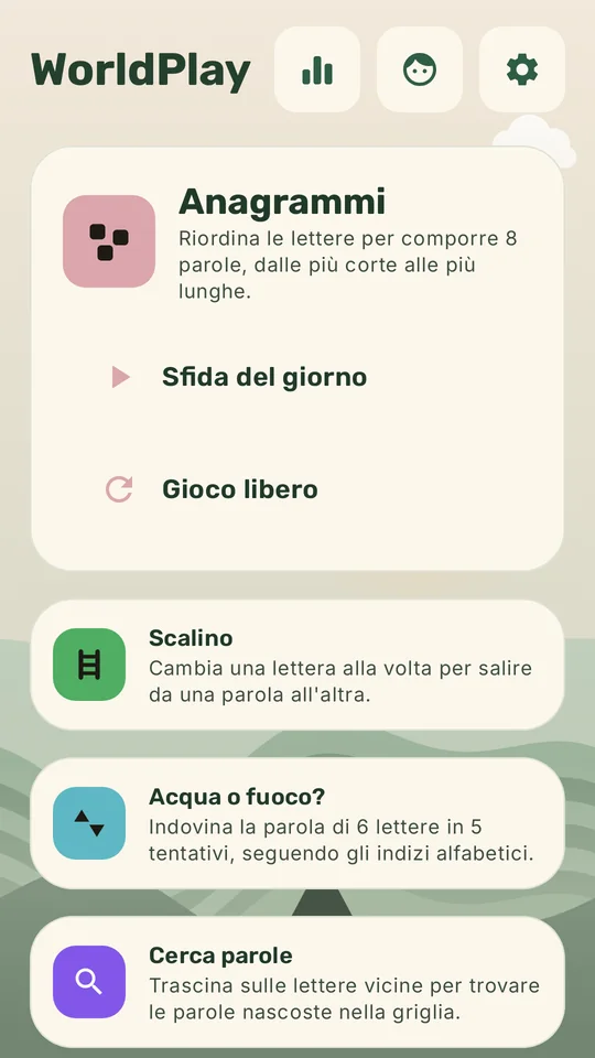 La schermata principale di WorldPlay, con i suoi giochi di parole