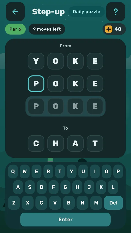 Step-up's daily ladder, climbing from one word to another one letter at a time